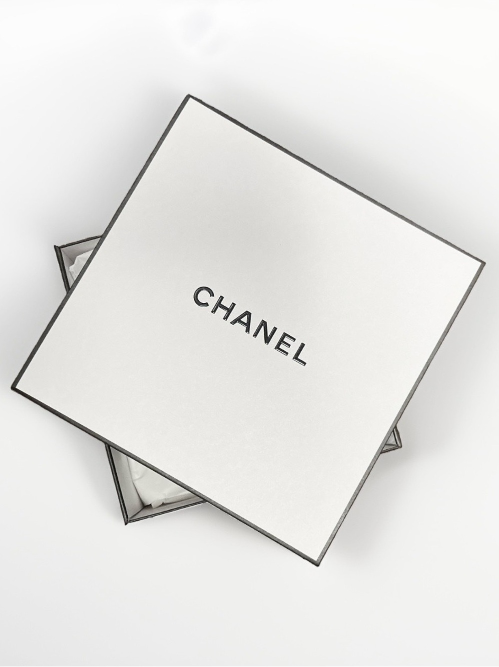 CHANEL Large Heavy Duty Logo Box 9” Square White/Black Storage + Gifts AUTHENTIC